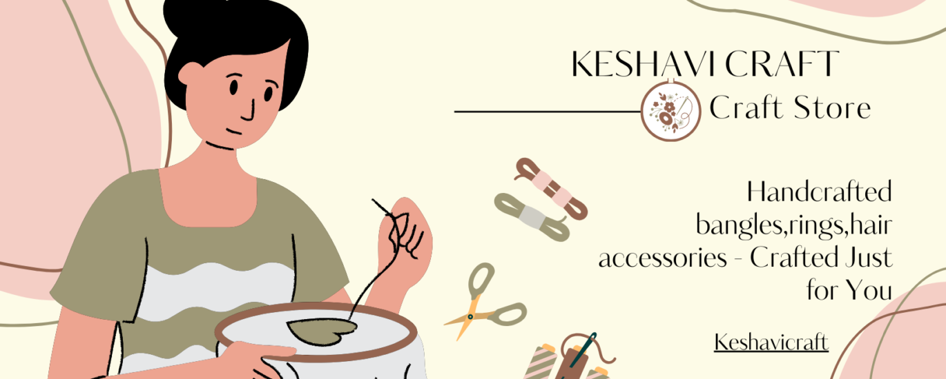 Beige and Pink Green Natural Organic illustrative Embroidery Craft Store Facebook Cover